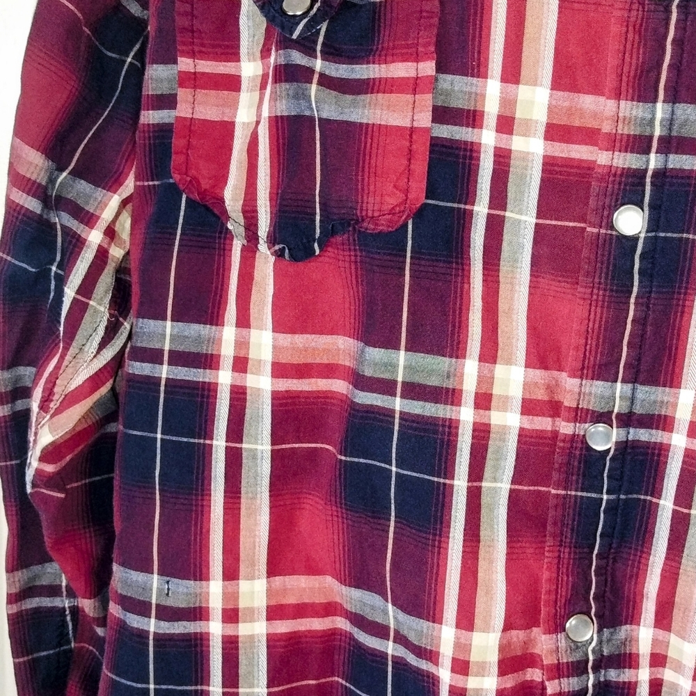 Roper Western Shirt Mens XL Red White Blue Pearl Snaps Short Sleeve Pockets - Picture 5 of 10